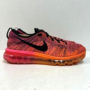 EUC Nike WMNS Flyknit Air Max Total Orange/Black/Pink/Fireberry Running Shoe 9